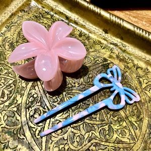 Hibiscus flower hair clip and butterfly hair stick NEW